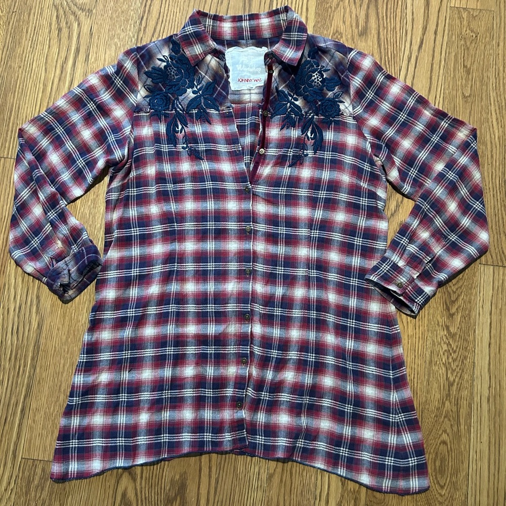 Johnny Was Red‎ and Blue Plaid Top Western Rodeo